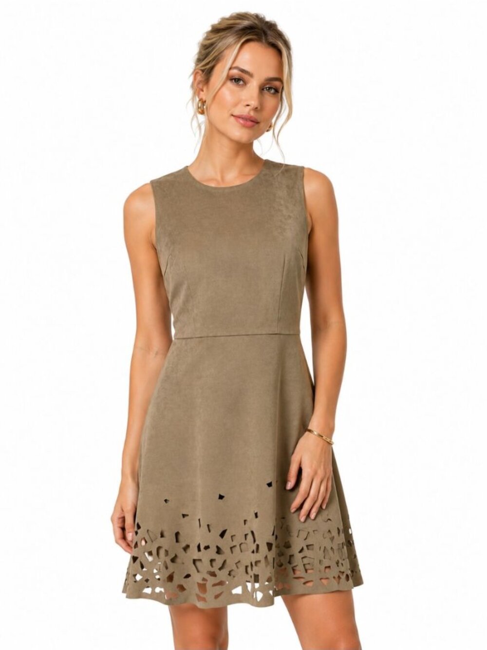 Elie Tahari Women's Ophelia Laser Cut Faux Suede Dress Above Knee Sheath Size 4
